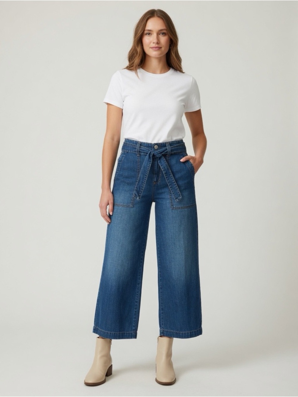 Seven7 Wide Leg with Tie-Waist beltWomen’s Jeans in Medium Blue